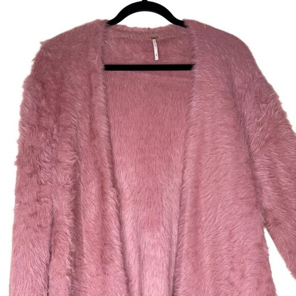 Free People Mauve Fuzzy Open Cardigan Sweater Sz M, Boho, Grunge - Picture 5 of 14